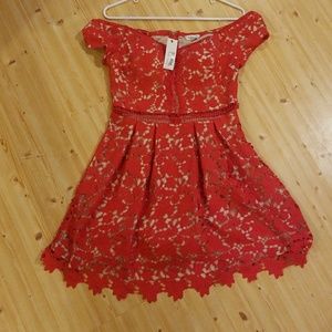 Red and nude lace dress